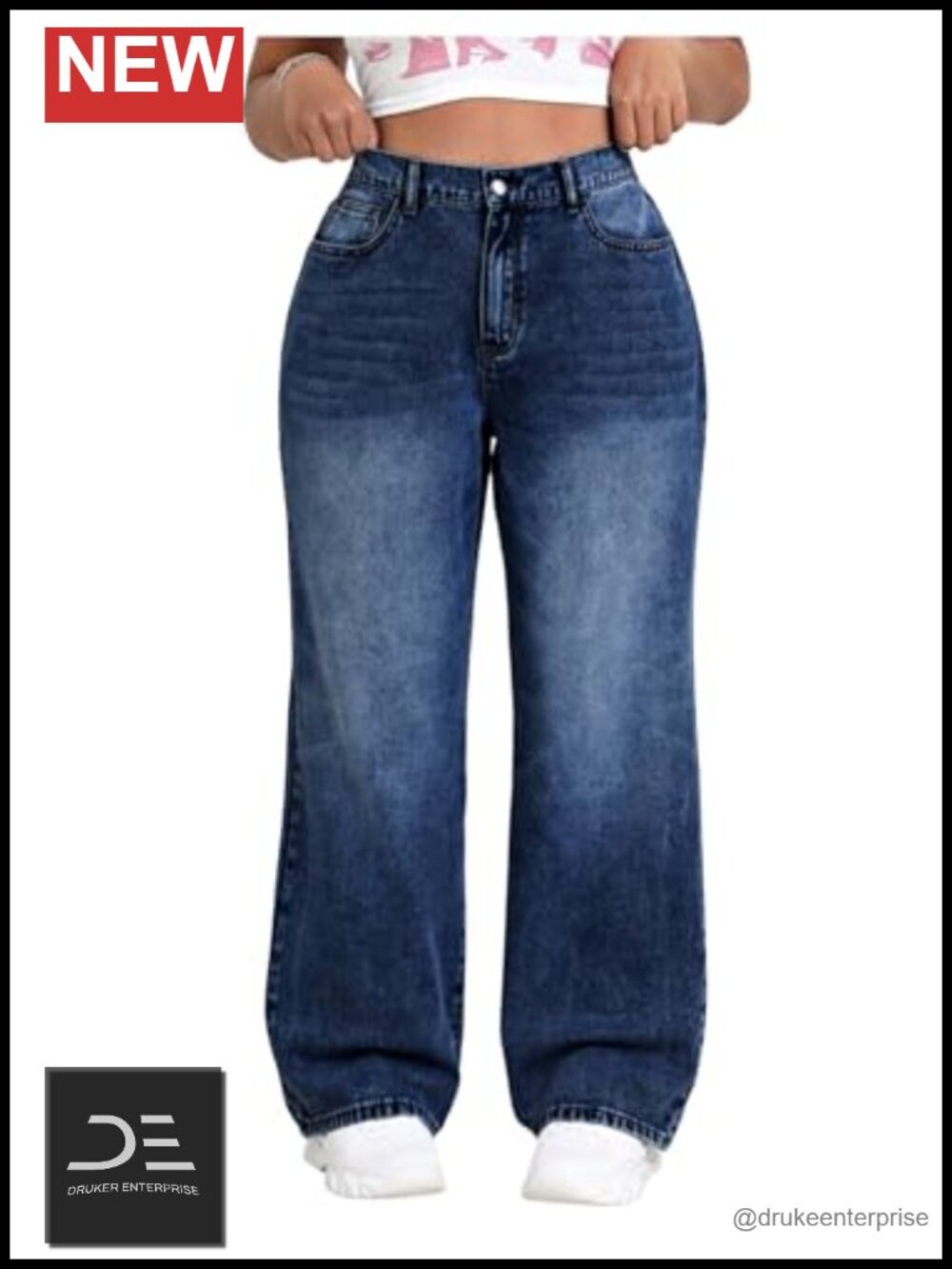 High Waisted Straight Leg Denim Jeans Plus Size Long Pants